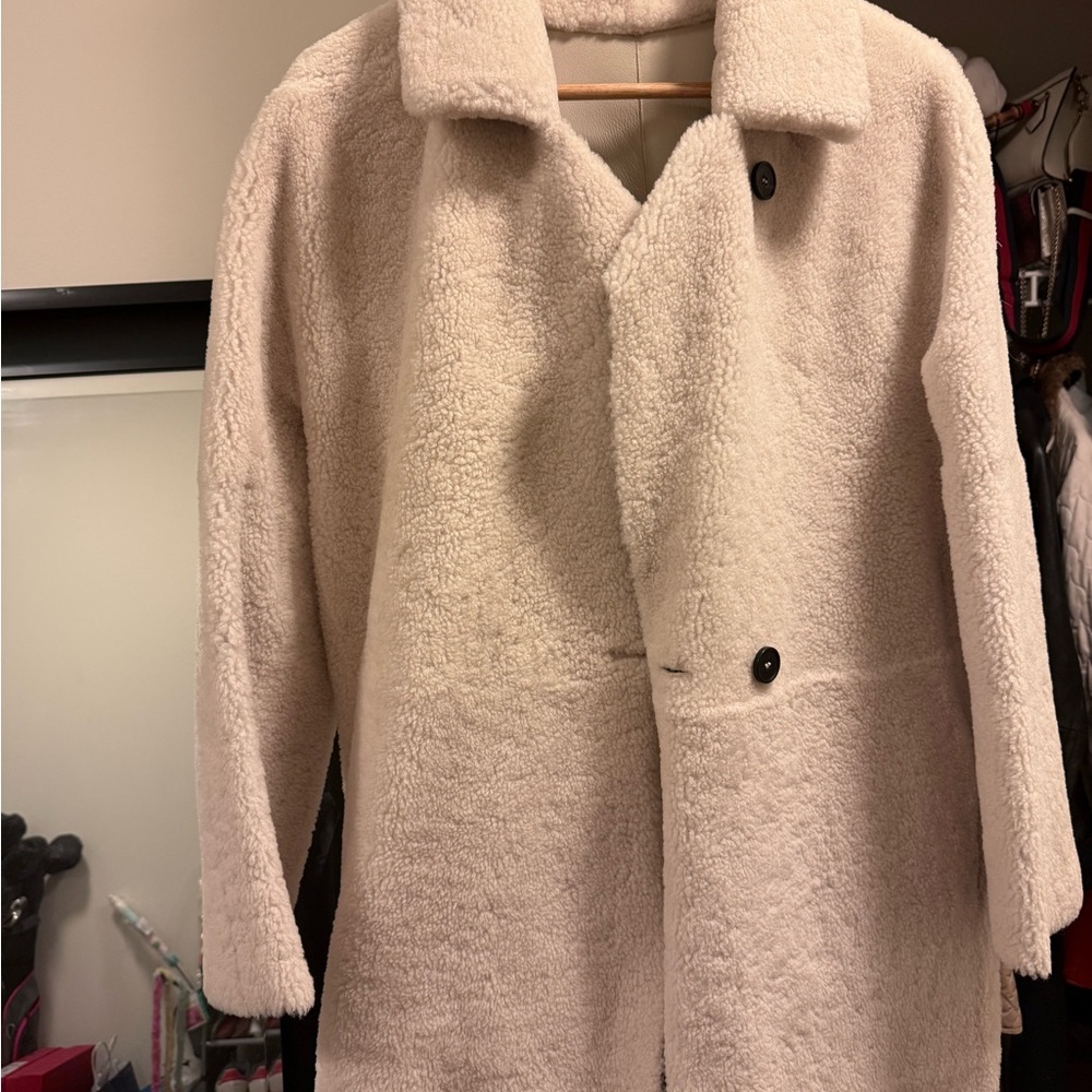 Maje white full length fur coat
